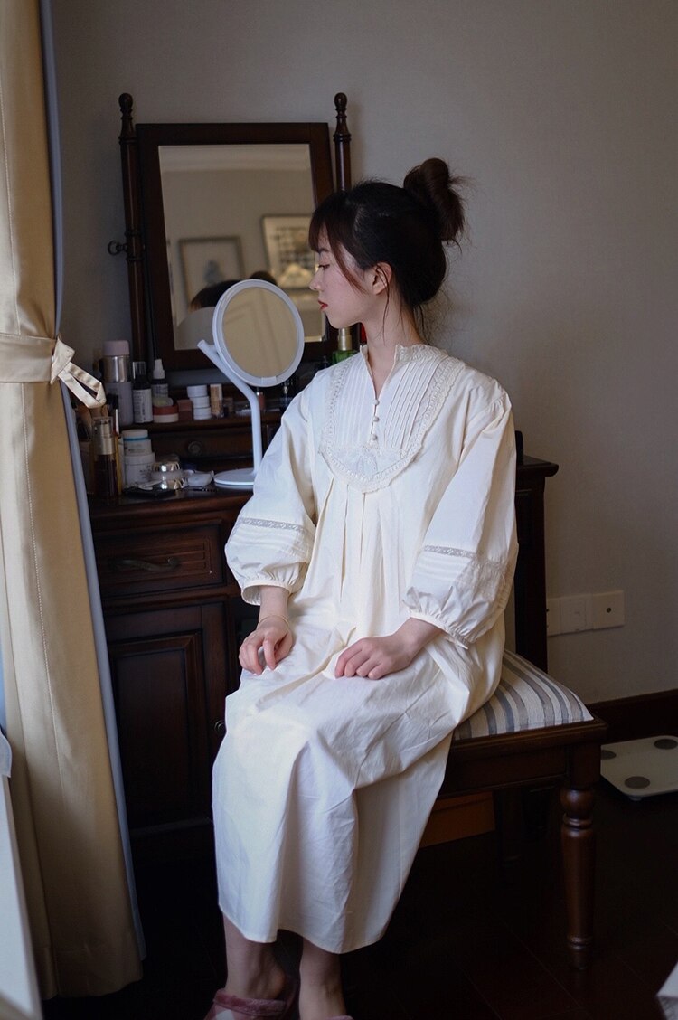 Ropa de dormir Vintage para mujer, camisones antiguos de princesa, ropa de casa de estilo francés, camisones de manga abombada para mujer