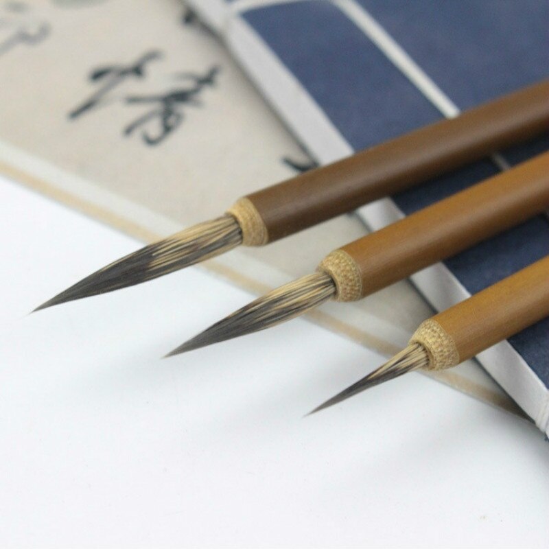 3 stk (sml) kroglinie fin malebørste kinesisk kalligrafibørste pen bambusaksel pensel kunst stationær oliemaleribørste