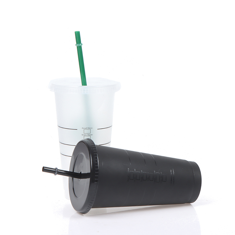 Black White Straw Cup with Lid Mugs Plastic Tumbler Matte Coffe Bottle Cup Food Grade PP Plastic Drink Coffee Mug 5pcs/set 710ml