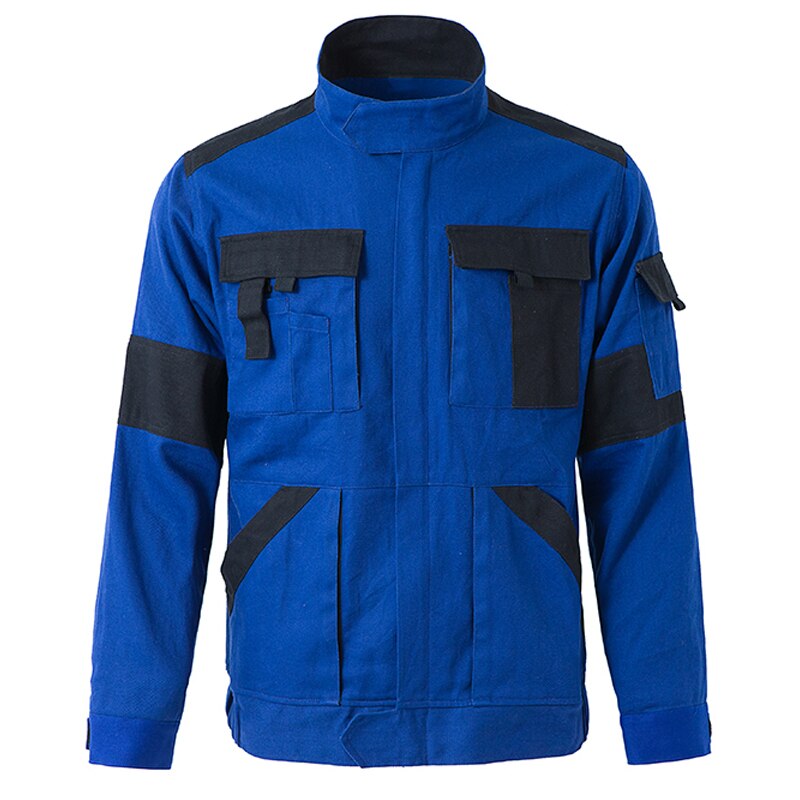 Outdoor Labor Kleding Katoen Heren Werkkleding Slijtvaste Lassen Jas Two Tone Met Multi Zakken: Blue jacket / S-165