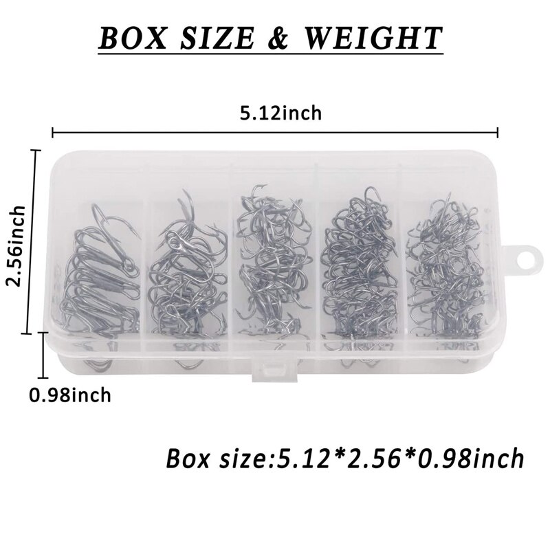 120 pièces/boîte Kit d'hameçons de pêche triples hameçons triples hameçon pour appât dur artificiel bar truite eau salée triple hameçons de pêche