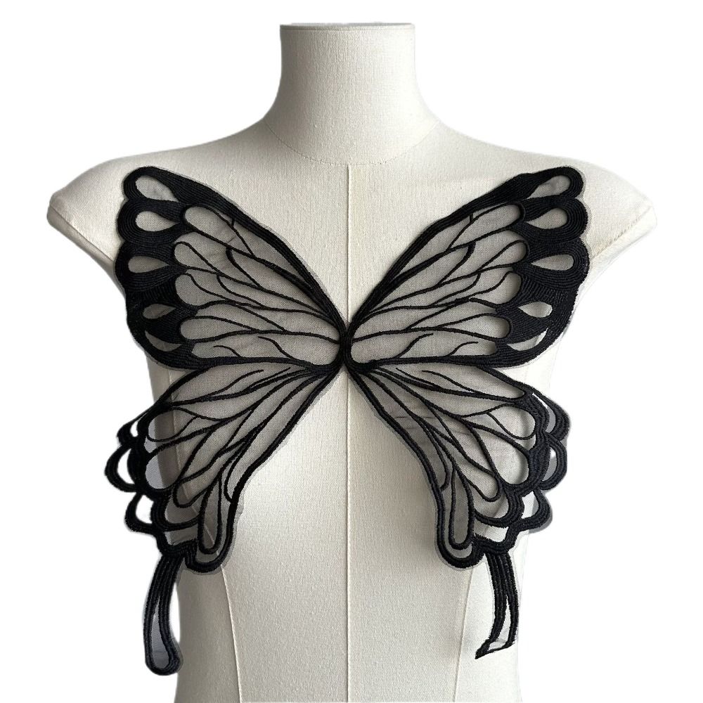 Large Butterfly Embroidery Appliques For Clothes Patches Lace Fabric Accessories For Wedding Dress Bridesmaid DIY Decor: antique silver