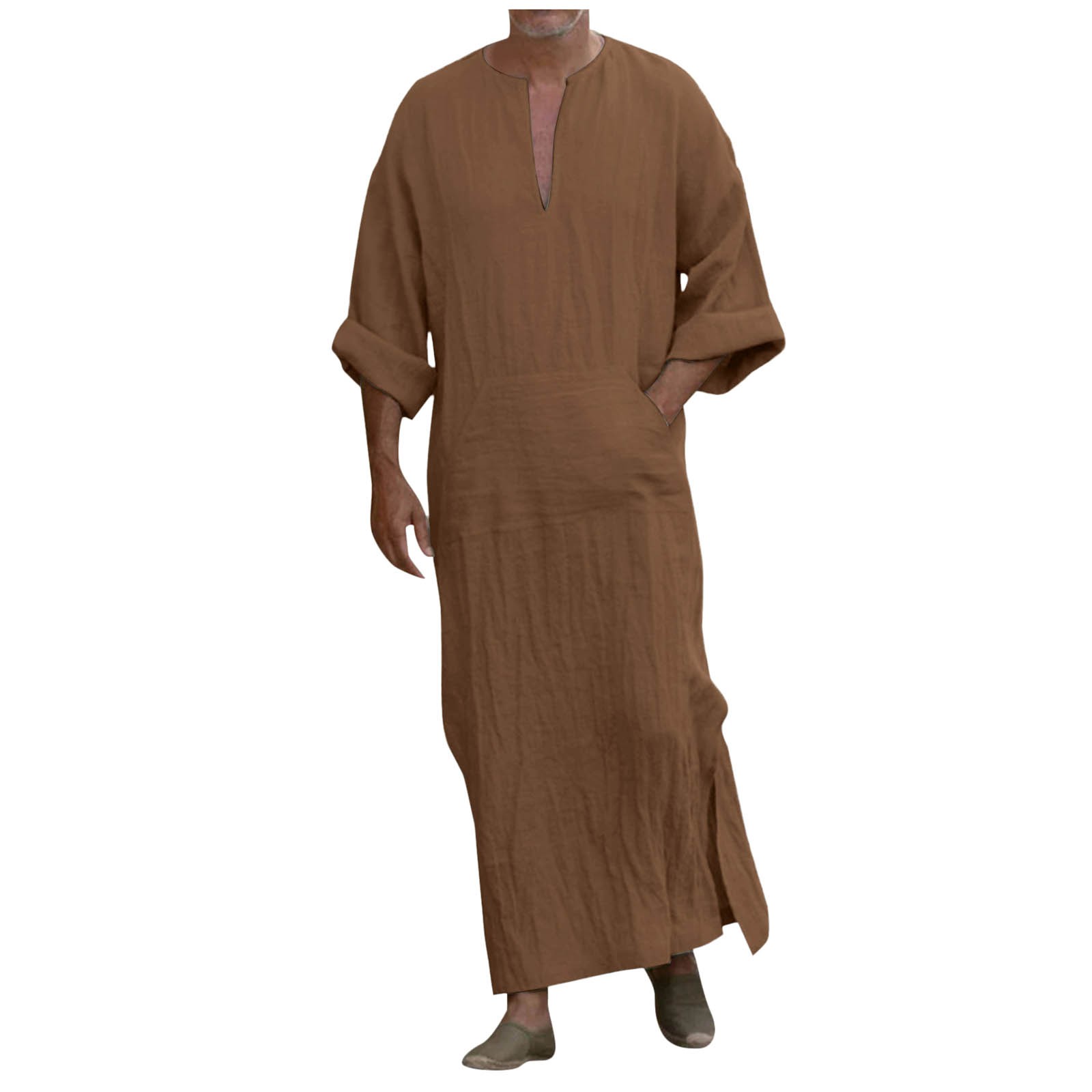 Men's Muslim Jubba Thobe Ramadan Long Robe Kaftan Dubai Abaya Eid Ramadan Robes Moroccan Arabic Outfits Male Prayer Clothes