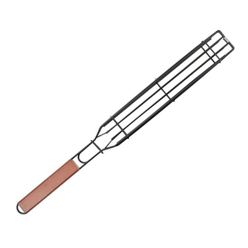 BBQ Grillen Korb Edelstahl Antihaft Grill Grill Korb Werkzeuge Grill Gittergewebe für Fleisch Hamburger BBQ Küche Zubehör: holzfarbe