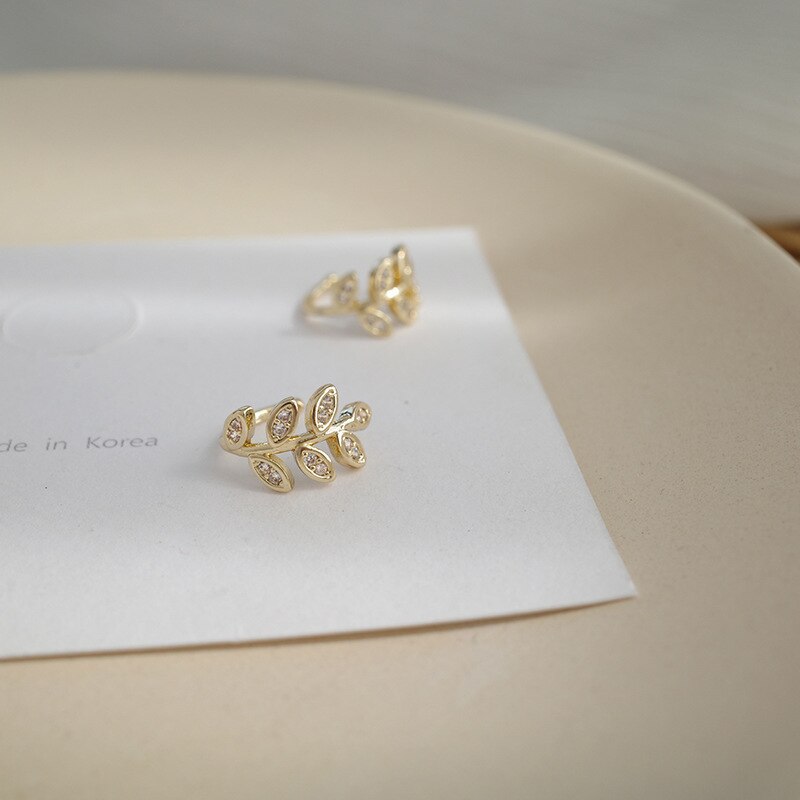 Mode Bladgoud Clip Earring Voor Vrouwen Zonder Piercing Puck Rock Vintage Crystal Star Oor Manchet Meisjes Sieraden