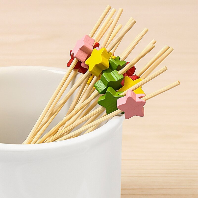 100pcs 12cm Disposable Bamboo Fork Buffet Fruit Desserts Pick Skewer Food Cocktail Sandwich Stick