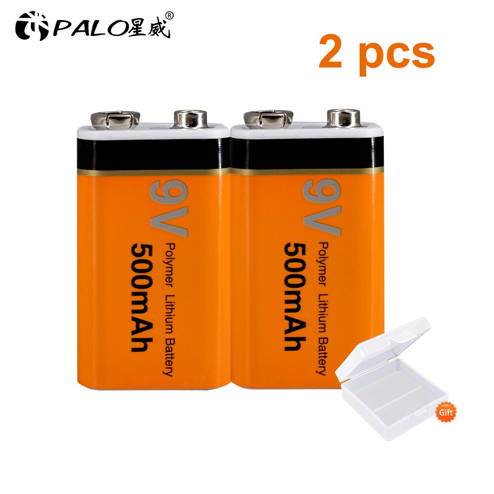 Palo 9V Oplaadbare Batterij 500Mah Lithium Oplaadbare Batterij 9V 6f22 Batterij Oplaadbare: 2pcs battery