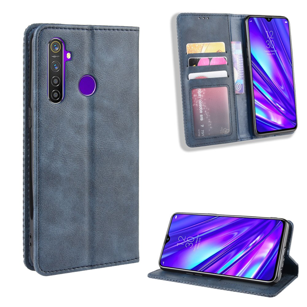 Realme 5 Pro Fall Oppo Realme 5 Brieftasche Flip Stil Vintage Leder Telefon Zurück Abdeckung Für Oppo Realme Q Realme5 mit Foto rahmen