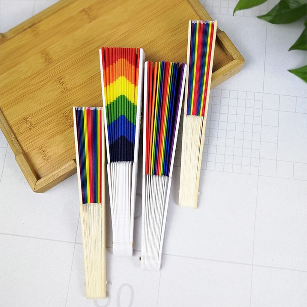 Rainbow Hand Held Folding Fan Dance Fan Chinese Style Fan Wedding Themed Parties Decoration Birthday wachlarz drewniany