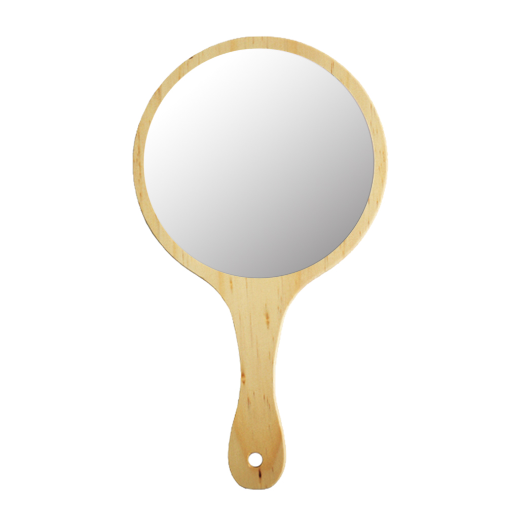 Durable Wooden Handle Portable Round Cosmetic Mirror Handmade Hand Held Mirror: Wood