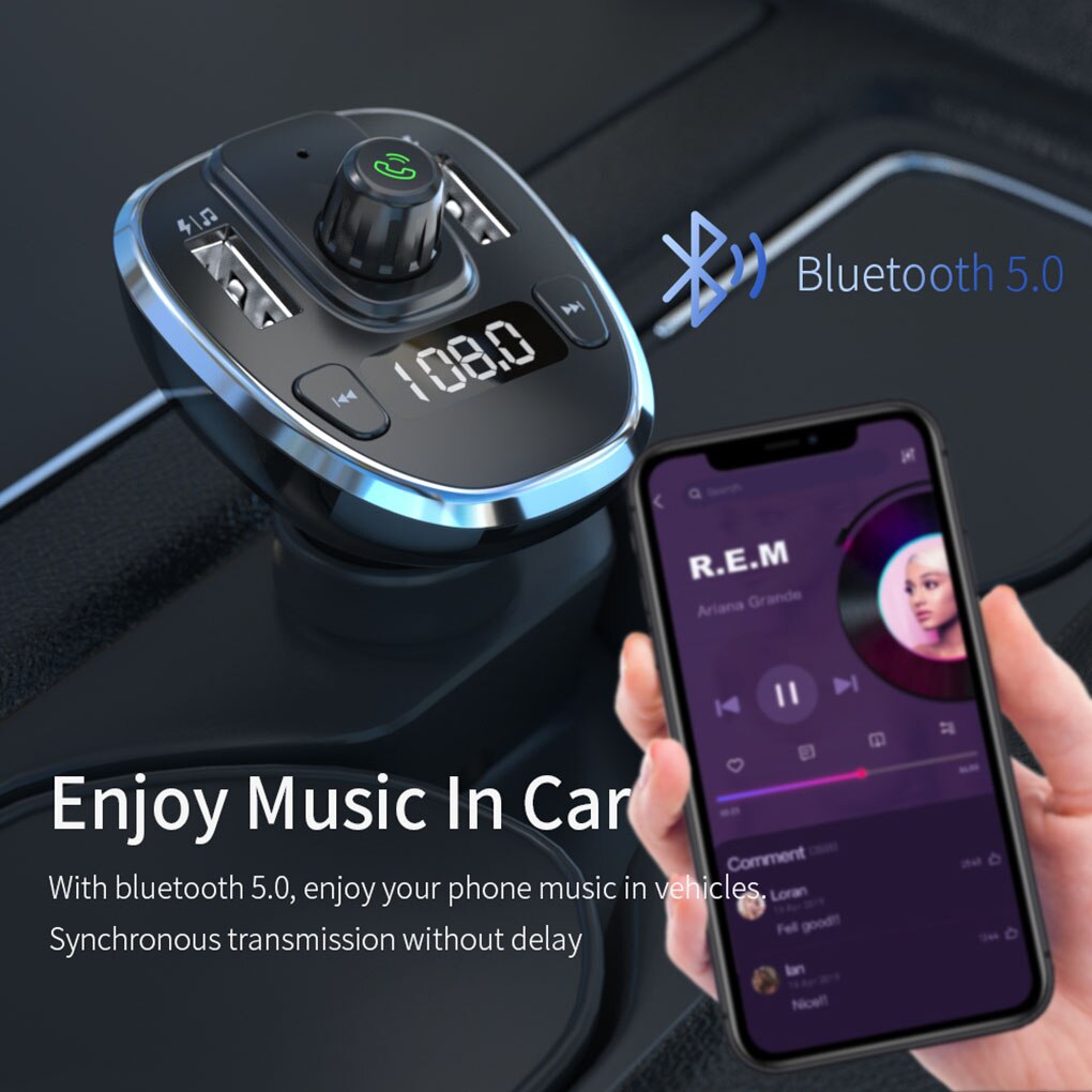 Essager – chargeur de voiture USB sans fil pour iPhone, transmetteur FM, Bluetooth, lecteur MP3, lecteur multimédia, charge rapide, pour téléphone