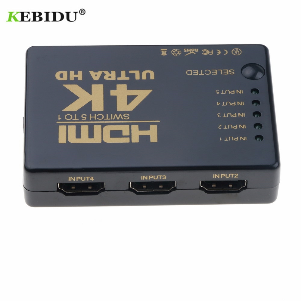 Kebidu ultra  hd 4k hdmi splitter 1 x 5 port 3d 4k*2k video hdmi switch switcher hdmi 1 input 5 output hub med ir fjernbetjening