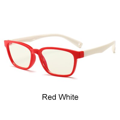 Ralferty børn firkantede briller anti-blå blokerende computer brilleramme barn dreng pige  tr90 fleksible briller rammer  a008: Rød hvid