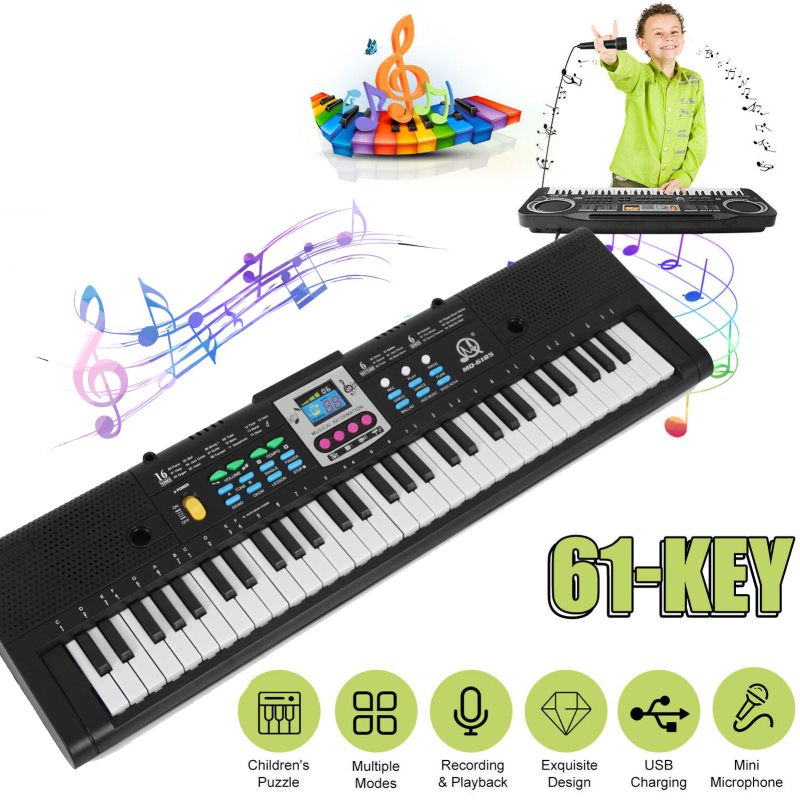 Teclado electrónico de música Digital de 61 teclas, Piano eléctrico multifuncional para niños, Piano para estudiantes con función de micrófono