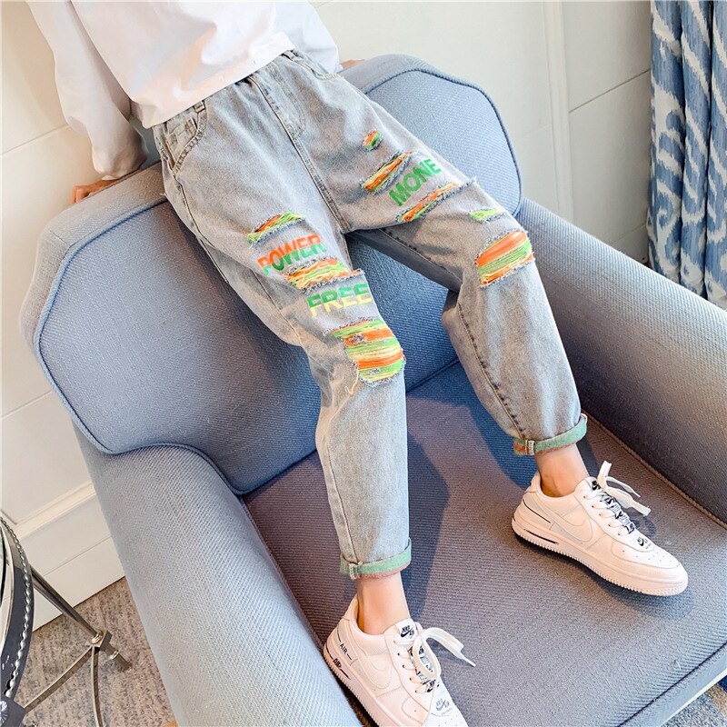 Pantalones vaqueros rasgados para niña, ropa de para niño y adolescente de 4, 6, 7, 9, 10, 12 años, azul, para estudiante