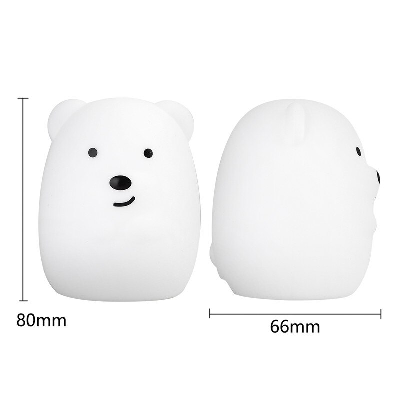 Mini björn flodhäst uggla pingvin kanin led nattlampa 9 färger tecknad silikon djur sänglampa för barn barn baby: Minibjörn