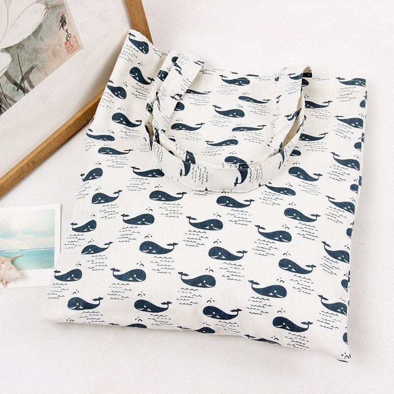 YILE Brand Cotton Linen Eco Reusable Shoulder Bag Shopping Tote Print Cute Whales L244