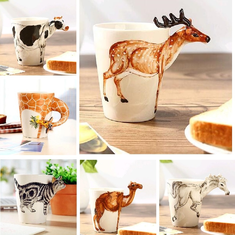 Tasse de peinture 3D d'animaux créative | Tasse en céramique tasse de café tasse de bière avec cookies 300-400ML, Copo bardak xicara amusant,