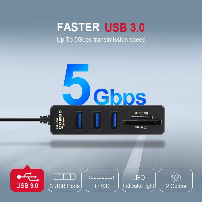 Universele Mini Usb Hub 3.0 High Speed Usb Splitter 3 Port Hub Met Tf Sd Kaartlezer 6 Poort 2.0 hab Adapter Voor Pc Accessoires