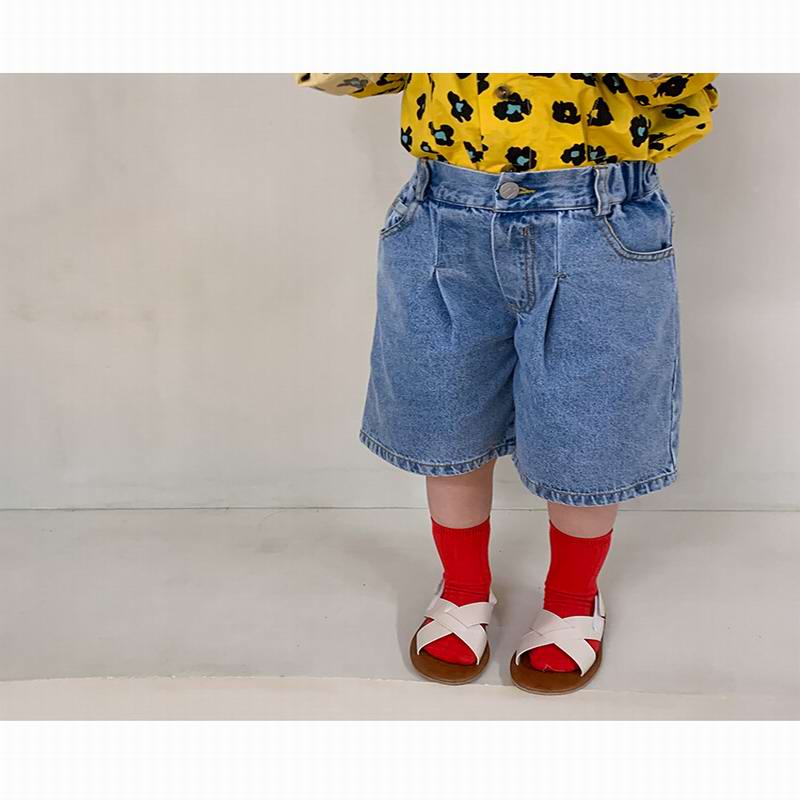 Jean taille élastique en Denim pour enfants de 2 à 8 ans, pantalon de loisirs, court,: blue / 130cm 6-7T