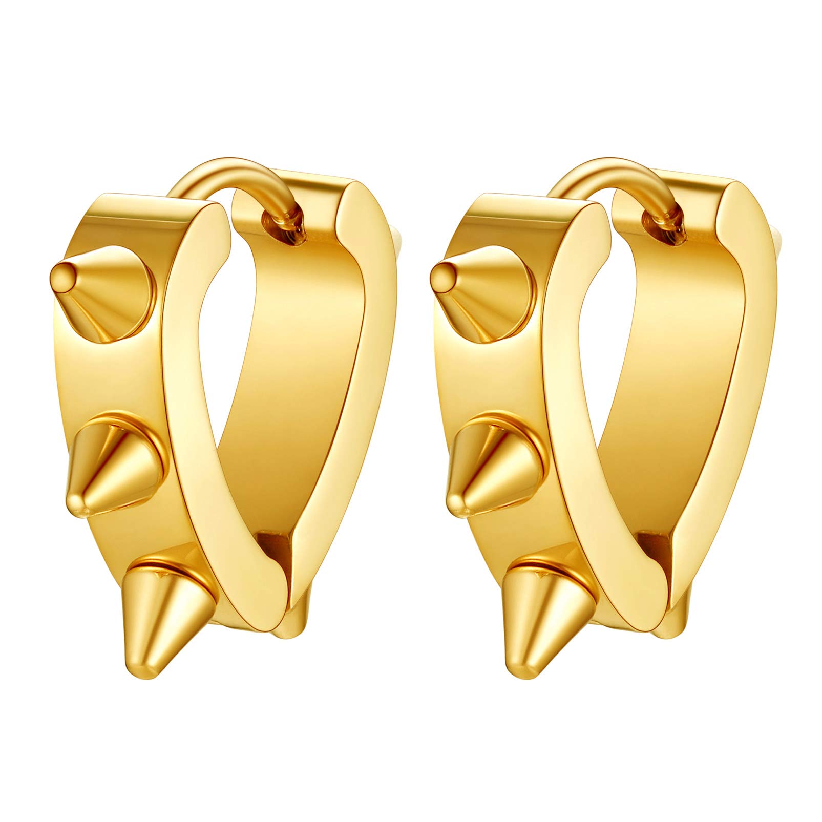 Punk Spike Huggie Hoop Earrings Round/Heart/U Shape Stainless Cartilage Stud Earrings Men Women Cool Gothic Style Chunky Jewelry: Heart Gold