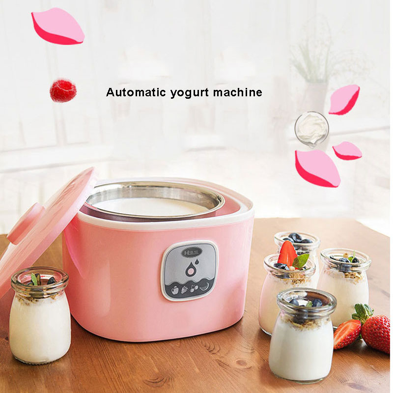 Kbxstart 220v elektrisk automatisk yoghurt maker maskine yoghurt diy værktøj multifunktion rustfrit stål yoghurt maskine 1l