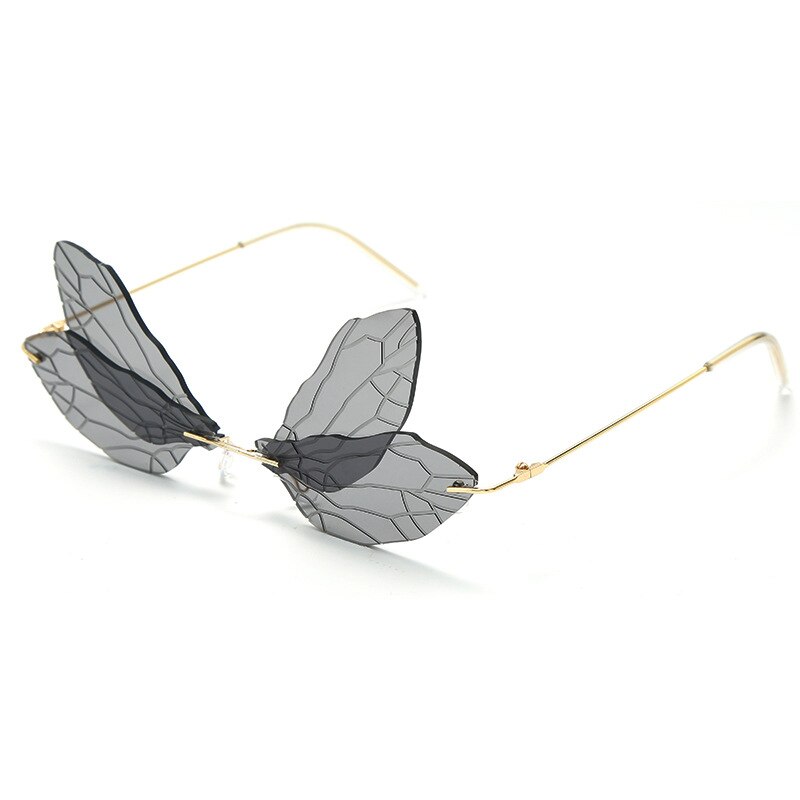 Vintage Dragonfly Vleugels Zonnebril Mode Randloze Vrouwen Hd Lens Eyewear Mannen Roze Zonnebril Uv400 Eyewear Vrouwelijke