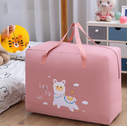 Bolsa de almacenamiento portátil para colcha, bolsa de tela no tejida impermeable, de gran capacidad, para artículos del hogar y ropa, dibujos animados: L / Large navy