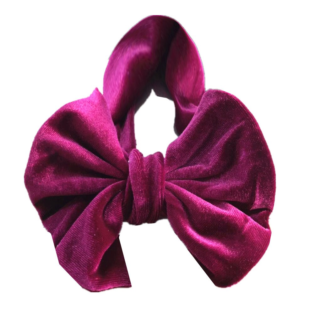 Peuter kinderen babymeisje gouden fluwelen hoofdband effen stof strik tulband knoop hoofdband haarband stretch meisjes hoofdbanden 3-12m: Rozenrood