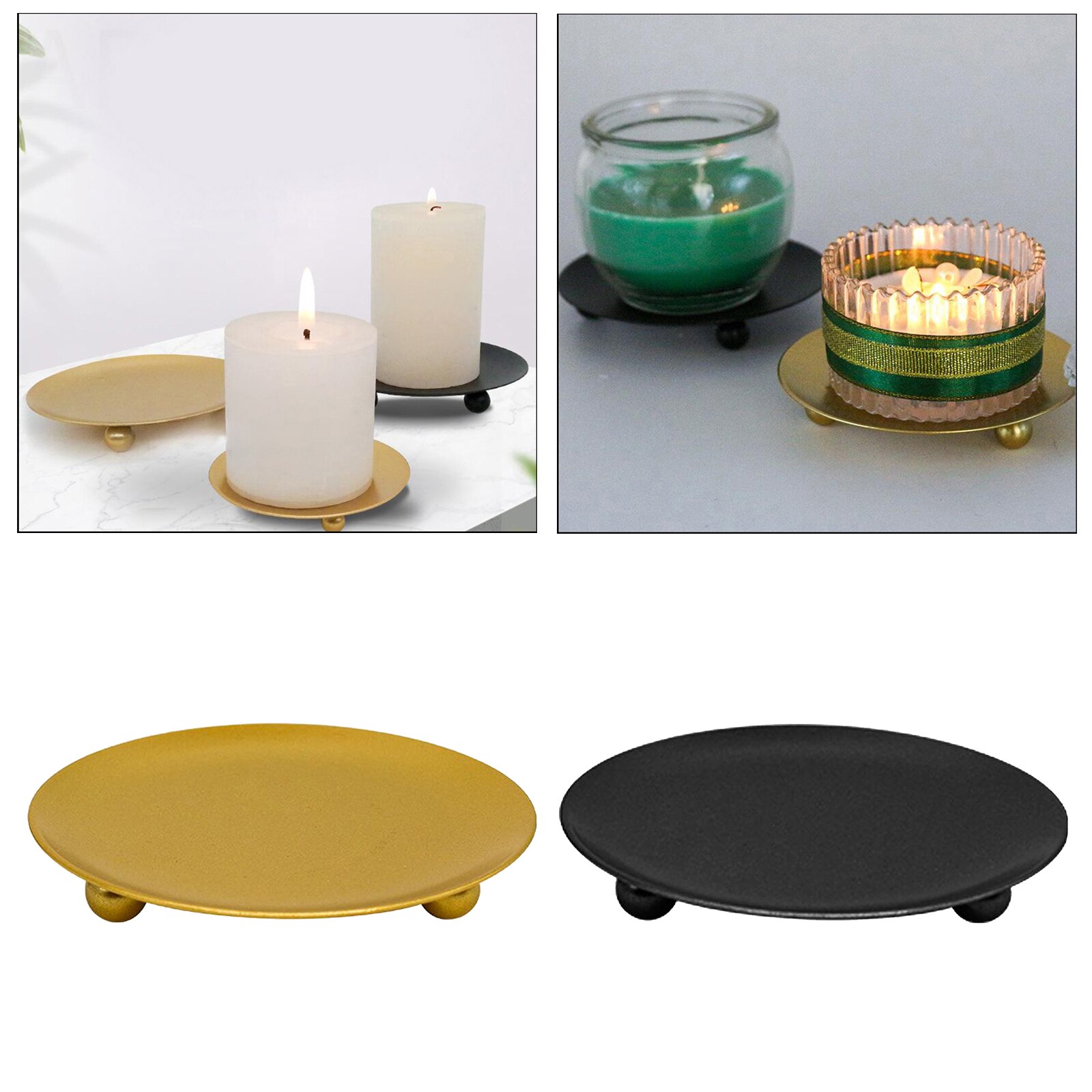 4x Iron Candle Holder Plate with Legs Candlestick Table Stand Bathroom Decor