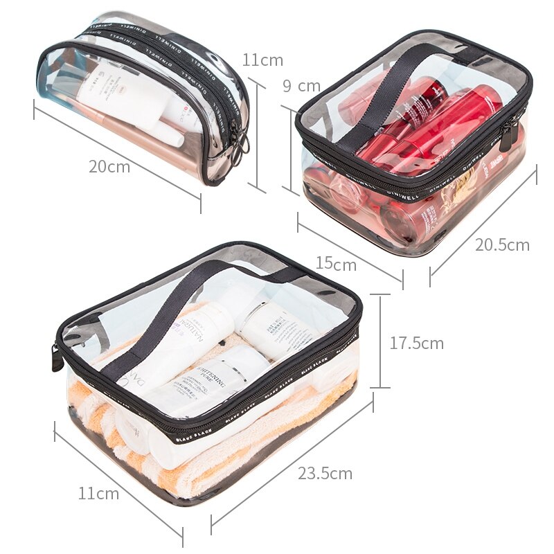 UOSC Women Transparent Cosmetic Bag Zipper Travel Make Up Case Makeup Beauty Organizer Storage Pouch Toiletry Wash Bath Bag