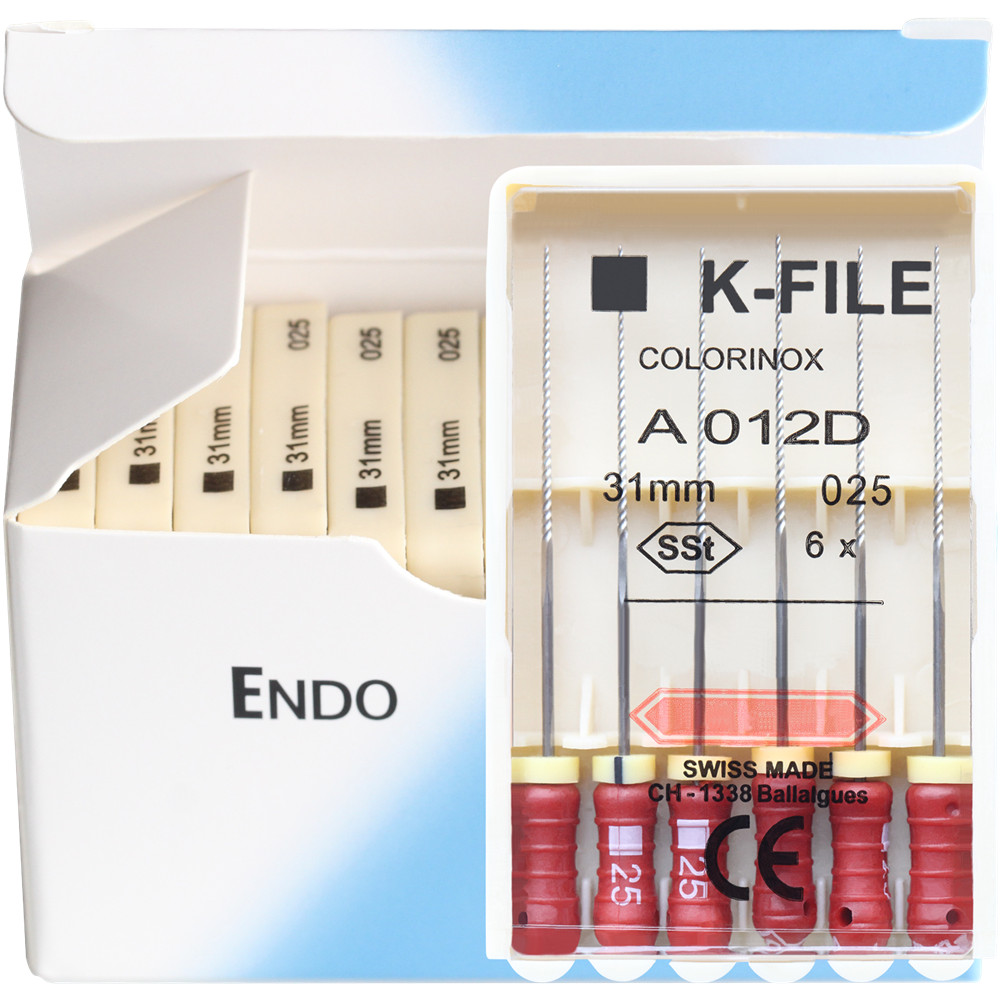 K-FILE Dental de acero inoxidable, limas de Endodoncia de uso manual, productos de laboratorio de odontología, 21/25/31mm, 10 paquetes/caja: Rojo oscuro