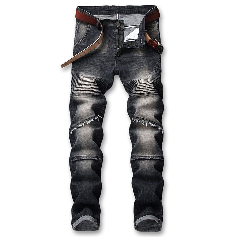 Mäns slitna jeans hål denim byxor snygga jeans