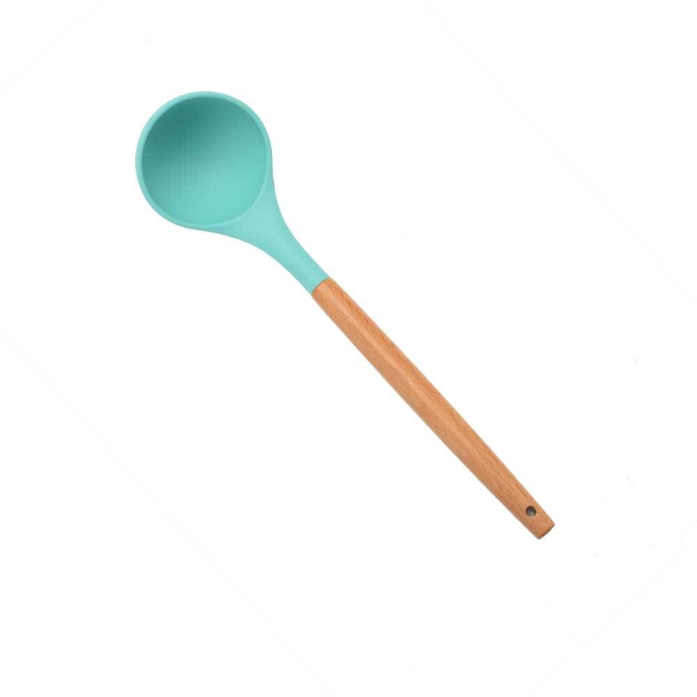 Silicone Cookware Set Kitchen Tools Non-stick Spatula Shovel Wooden Handle Cooking Utensils Kitchenware Accessories Egg Beaters: Soup ladle