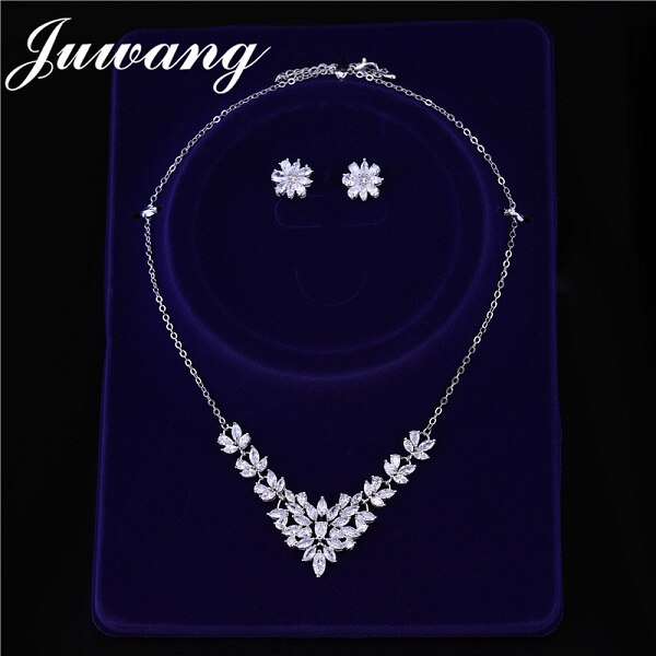 JUWANG Brand Classic Cubic Zirconia Bridal Jewelry Set for Woman Party Necklace and Earring Wedding Jewelry: Default Title