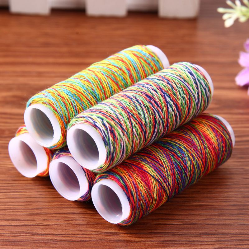 5 stk gradient regnbue farverigt polyester tyndt håndsytrådsgarn