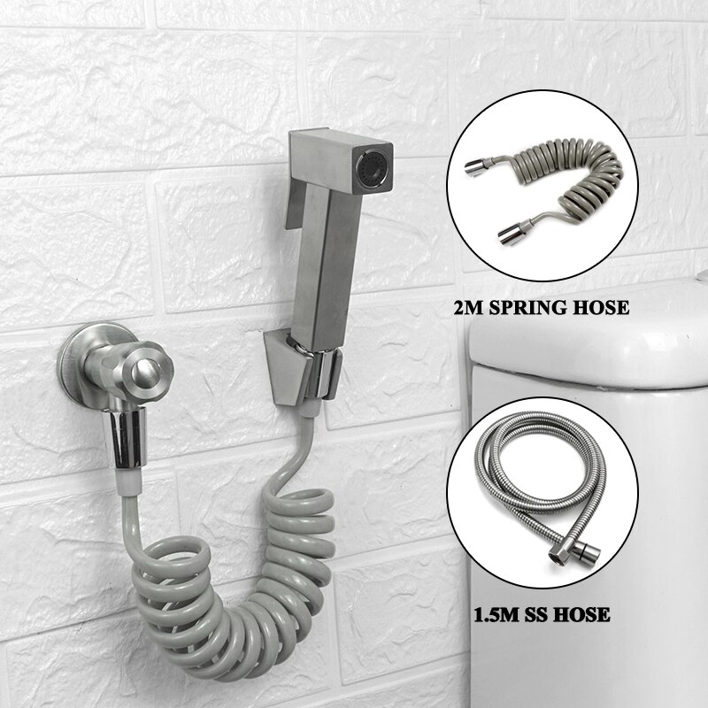 Brushed Steel Douche Kit Hand Held Bidet Sprayer Portable Toilet Bidet Faucet Shattaf Valve Jet Set Bathroom Hygienic Shower