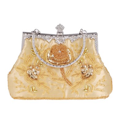 Vintage silk embroidered dinner bag classic cheongsam bag beaded bag hand craft dress matching bag: Orange