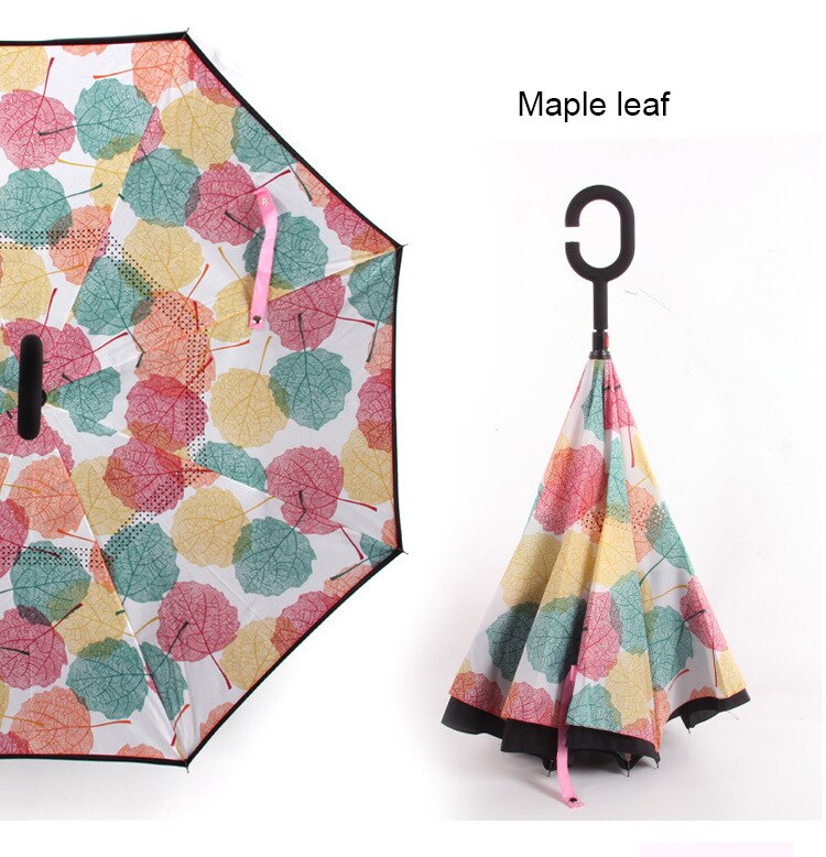 Coupe-vent inversé pliant soleil pluie voiture inversé parapluie homme femmes Double couche Anti parapluie parapluie pluie femmes: maple leaf