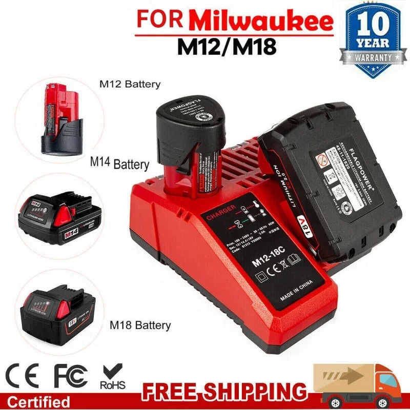N12 N14 N18 Li-ion Battery Charger for Milwaukee 12 V 14.4V 18V C1418C 48-11-1815/1828/1840 Series Power Tool Charger EU/US Plug