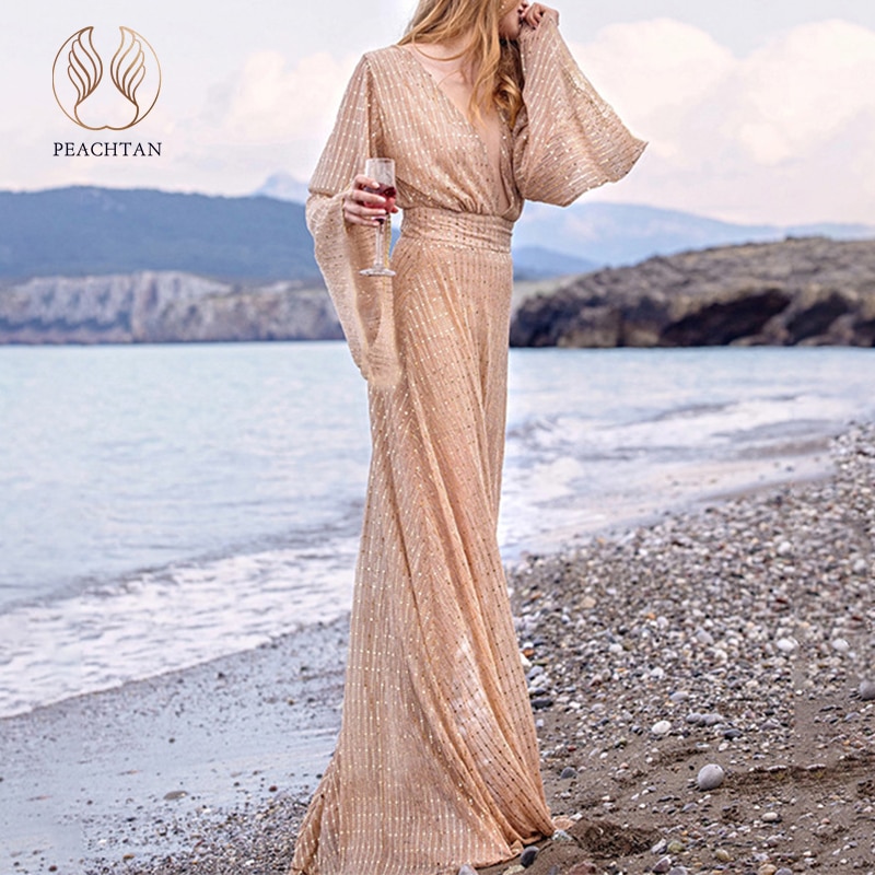 Perzikkleurige vintage doorschijnende cover-ups, pailletten badpak, dames strand lange jurk zomer badpakken bikini tuniek kimono