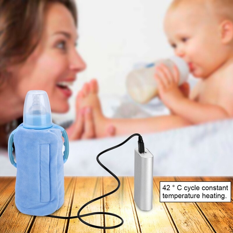 USB Flessenwarmer Draagbare Reizen Melk Warmer Baby Zuigfles Verwarmde Deksel Isolatie Thermostaat Voedsel Heater Blauw
