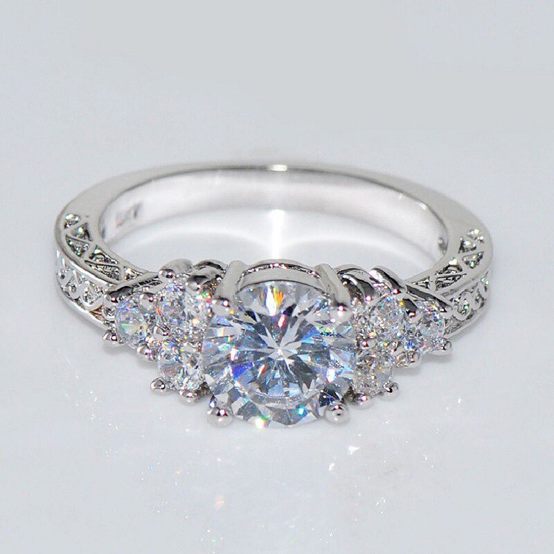 Beautiful Silver Crystal Zircon Ring Size 6/7/8/9/10 for Bride Women