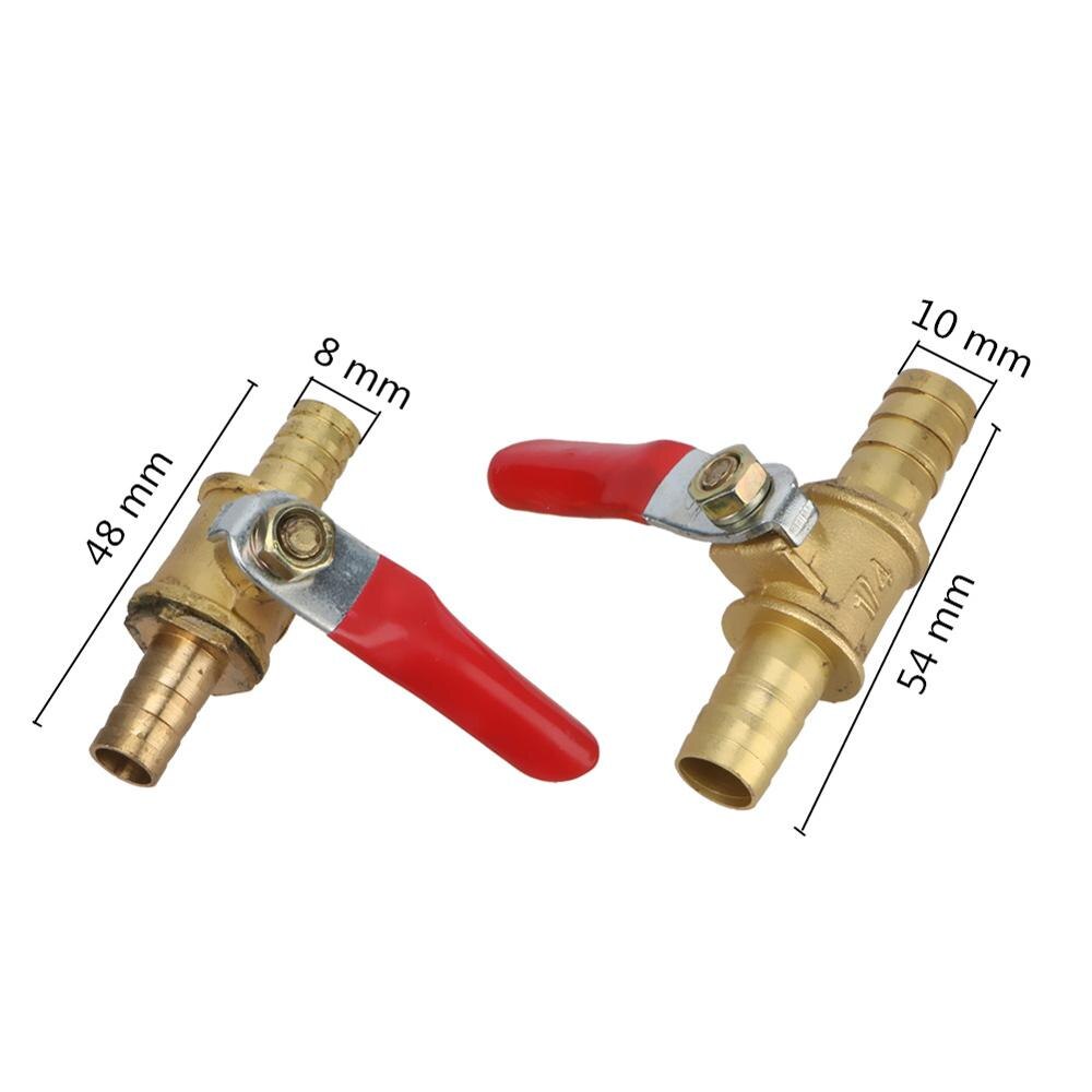 Punainen kahva venttiili 8mm 10mm letku piikkipalloventtiili inline messinki vesi öljy ilma kaasu suora sulkupalloventtiili putkiliittimet