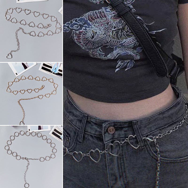 Trendy 90s Vintage Round Heart Waist Chain Cute Bling Bling Night Club Disco Belt Circle Heart to Heart Belts
