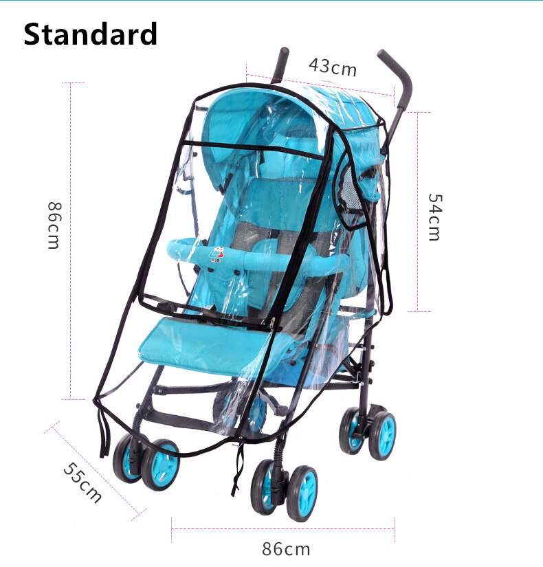 Stroller Accessories Waterproof Rain Cover Transparent Wind Dust Shield Zipper Open For Baby Strollers Pushchairs Raincoat: Standard