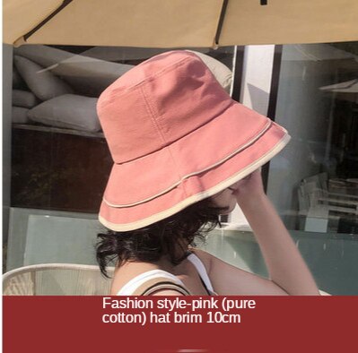INS Summer Big Brim Sun Hat For Women Seaside Sun Protection UV Cap Wild Fisherman Hat Korean Version Buket Hat: Pink