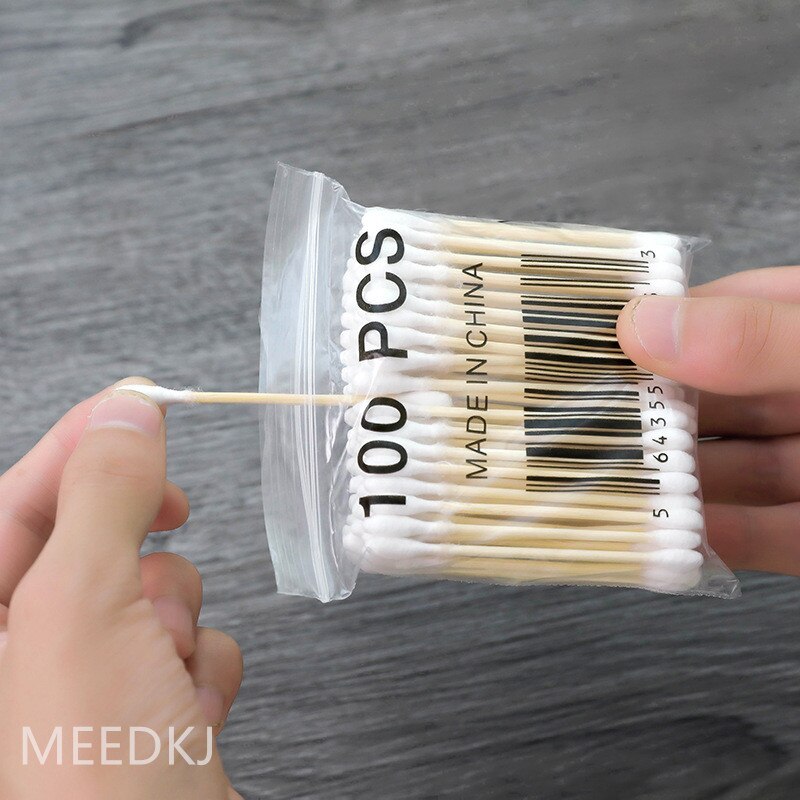 100 stuks zachte tas houten stokjes dubbelzijdige wattenstaafjes hygiënische wattenstaafjes beauty stick cosmetische wattenstaafjes
