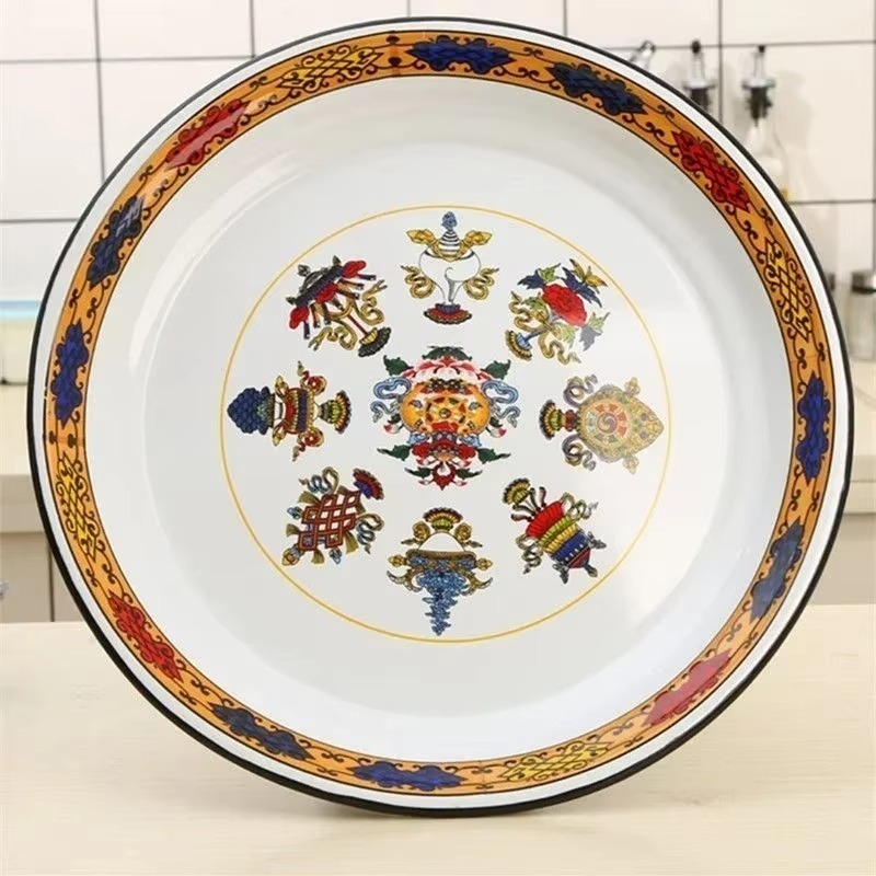 40cm fortykkede emaljetetallerkener, sauteret krydret kylling, jernporcelænstallerkener, suppetallerken, fisketallerkener, frugt- og blomsterskåle, salatskål