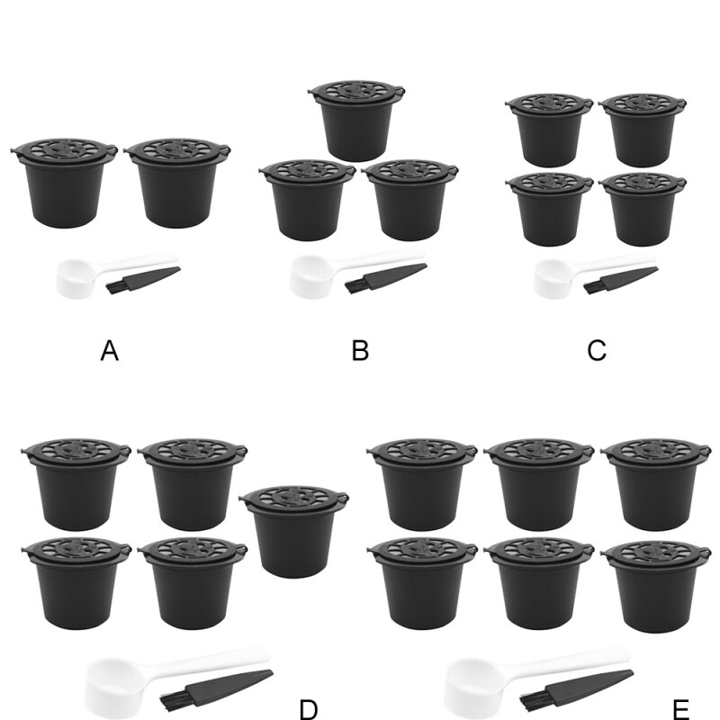 Reusable Coffee Capsules Cup With Spoon Brush Black Refillable Coffee Capsule Refilling Filter Coffeeware